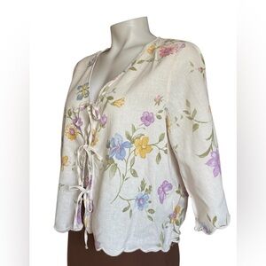 Laura Ashley Floral Tie-Front Blouse - White with Pastel Accents